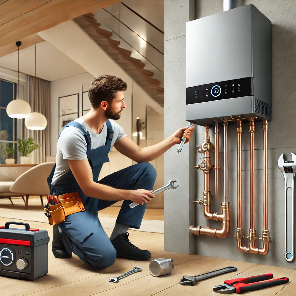 DALL·E-2024-12-09-17.48.51-A-professional-technician-installing-a-central-heating-system-in-a-modern-home